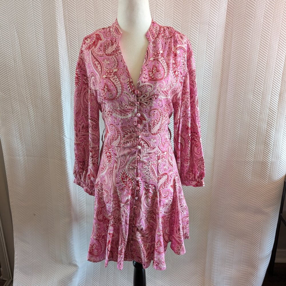 Zara Pink Paisley Button-Up Dress, Size XS Spring Feminine Boho Romantic NWT
